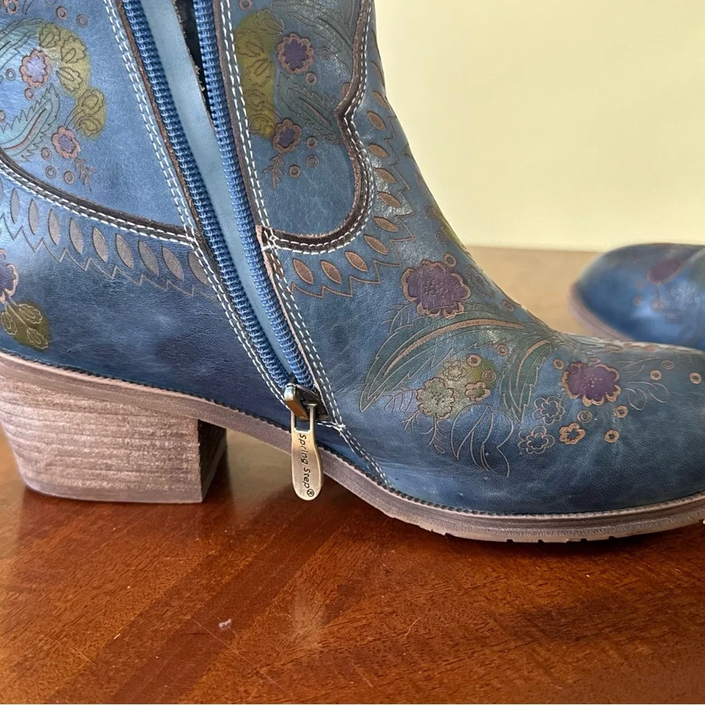 Spring Step Blue Floral Ankle Booties - Picture 5 of 8